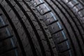 Stack of brand new high performance car tires Royalty Free Stock Photo