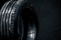 Stack of brand new high performance car tires Royalty Free Stock Photo