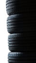 Stack of brand new high performance car tires Royalty Free Stock Photo