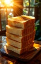 A stack of bread on a wooden cutting board Royalty Free Stock Photo
