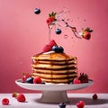 Stack of breakfast pancakes, traditional breakfast meal, dynamic food photography