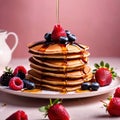 Stack of breakfast pancakes, traditional breakfast meal, dynamic food photography