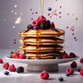 Stack of breakfast pancakes, traditional breakfast meal, dynamic food photography