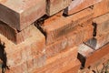 Stack bricks red rectangular closeup building material hard solid background base