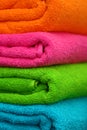 Stack of bright color towels, closeup