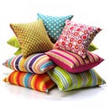 Stack of Brightly Colored Decorative Pillows with Stripes and Geometric Patterns cushion Royalty Free Stock Photo