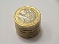 Stack of british one pound coins Royalty Free Stock Photo