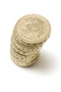 Stack of British pound coins Royalty Free Stock Photo