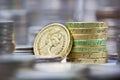 Stack of british pound coins Royalty Free Stock Photo