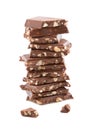 Stack of broken chocolate isolated Royalty Free Stock Photo