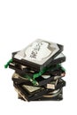 Stack of broken hard disk drives. Isolated Royalty Free Stock Photo