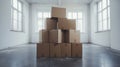 stack of brown boxes in an empty room, house moving concept, new apartment Royalty Free Stock Photo