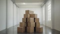 stack of brown boxes in an empty room, house moving concept, new apartment Royalty Free Stock Photo