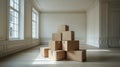 stack of brown boxes in an empty room, house moving concept, new apartment Royalty Free Stock Photo