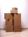 A stack of brown cardboard boxes Royalty Free Stock Photo