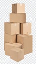 Stack of brown cardboard boxes isolated on a transparent background, ready for shipping. Royalty Free Stock Photo