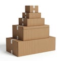 Stack of brown cardboard boxes isolated on white background Royalty Free Stock Photo