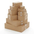 Stack of brown cardboard boxes on white background Royalty Free Stock Photo