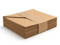 Stack of brown cardboard sheets with paper strap isolated on white background Royalty Free Stock Photo