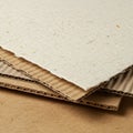 Stack of brown corrugated cardboard sheets and beige recycled paper. The cardboar Royalty Free Stock Photo