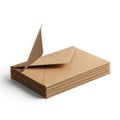 Stack of brown envelopes with one open on top isolated on white background Royalty Free Stock Photo