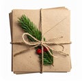 Stack of Brown Envelopes Tied with String Decorated with Green Sprig Royalty Free Stock Photo