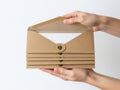 Stack of brown envelopes with wooden fasteners Royalty Free Stock Photo