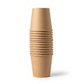 A stack of brown paper cups is arranged vertically. Each cup has a tapered cylindrical Royalty Free Stock Photo