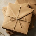 Stack of brown paper envelopes tied with rustic twine. The envelope Royalty Free Stock Photo