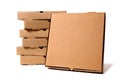 Stack of brown pizza boxes with display box