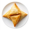 A stack of brown and spicy Indian samosas, isolated on a transparent background Royalty Free Stock Photo