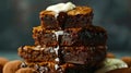 A stack of brownies with chocolate and nuts Royalty Free Stock Photo