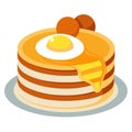 A stack of buckwheat flour pancakes served with a side of crispy bacon and eggs sunny side up. Royalty Free Stock Photo
