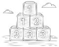 Stack of building blocks with numbers one two and three ascending pile with clouds Royalty Free Stock Photo