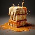 a stack of cake with caramel sauce