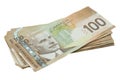 A stack of Canadian one hundred dollar bills Royalty Free Stock Photo