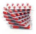 Stack of capsules packed in blisters / flu pills Royalty Free Stock Photo