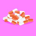 Stack of capsules pills isolated on white background. Flat and solid color vector illustration. Royalty Free Stock Photo