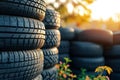 Stack of car tires set with a great profile. Generative AI