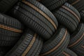 Stack of car tires with shadow deep of view. Great for backgrounds