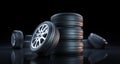 Stack of car wheels and tires Royalty Free Stock Photo