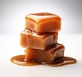 a stack of caramel candies with liquid on top