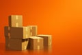 Stack cardboard box on orange background 3d illustrations