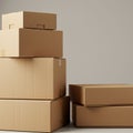 Stack of cardboard boxes in varying sizes. Each box is secured with tape, with Royalty Free Stock Photo