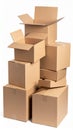 Stack of Cardboard Boxes on White Background Ready for Moving and Shipping Royalty Free Stock Photo