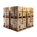 Stack of Cardboard Boxes on Wooden Pallets. Stack of brown cardboard boxes neatly arranged. Pallets are stacked on top