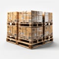 Stack of Cardboard Boxes on Wooden Pallets. Stack of brown cardboard boxes neatly arranged. Pallets are stacked on top Royalty Free Stock Photo