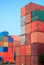 Stack of Cargo Containers in an intermodal yard Royalty Free Stock Photo