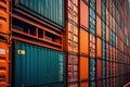 Stack of Cargo Containers in an intermodal yard Royalty Free Stock Photo