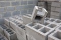 Stack of cement blocks at the construction site. cinder blocks background. Royalty Free Stock Photo